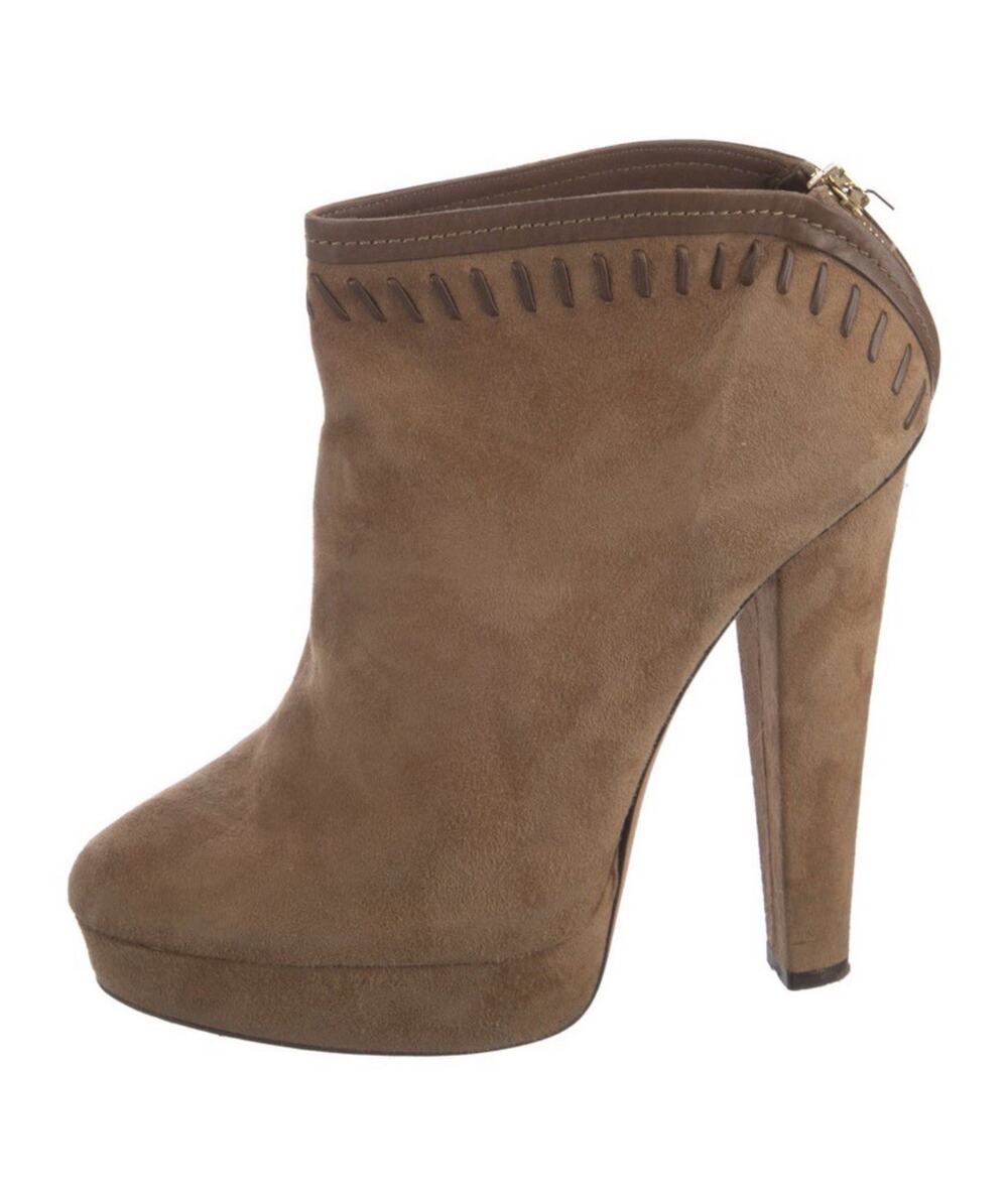 JIMMY CHOO Taupe Suede Platform Ankle Booties Size IT 39/US 9